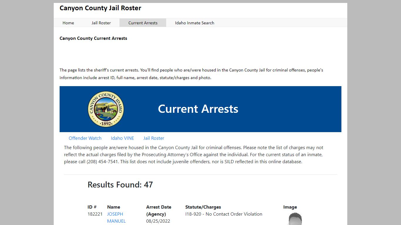 Canyon County Current Arrests